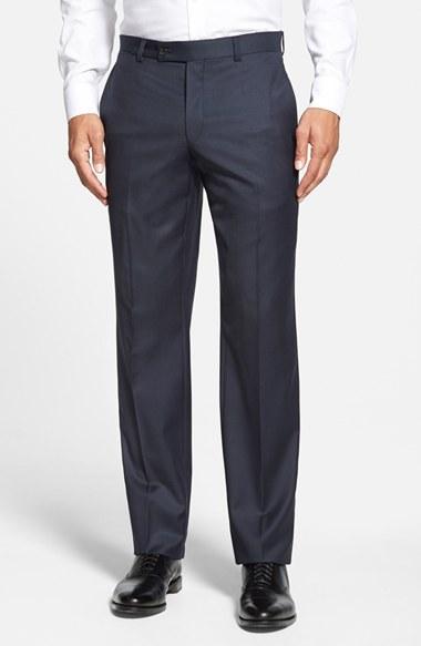 Men's Ted Baker London Jefferson Flat Front Wool Trousers - Blue