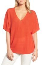 Women's Eileen Fisher V-neck Organic Linen Top, Size - Red
