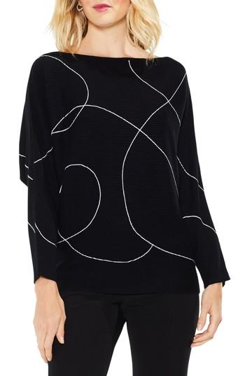 Women's Vince Camuto Ink Swirl Ribbed Sweater, Size - Black