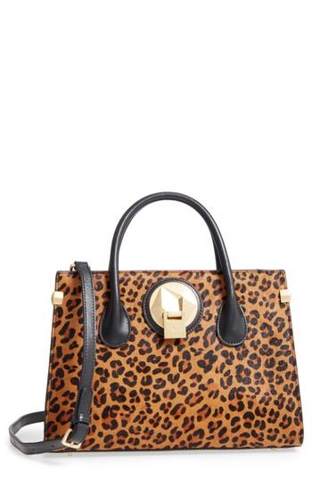 Celine Dion Leopard Print Genuine Calf Hair Octave Satchel - Brown