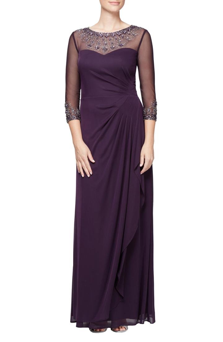 Women's Alex Evenings Embellished A-line Gown (similar To 14w) - Purple