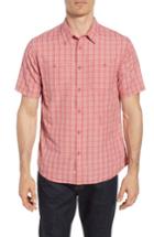 Men's Quiksilver Waterman Collection Wake Plaid Regular Fit Performance Sport Shirt - Red