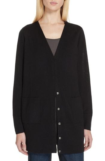 Women's Eileen Fisher Snap Front Merino Wool Cardigan - Black
