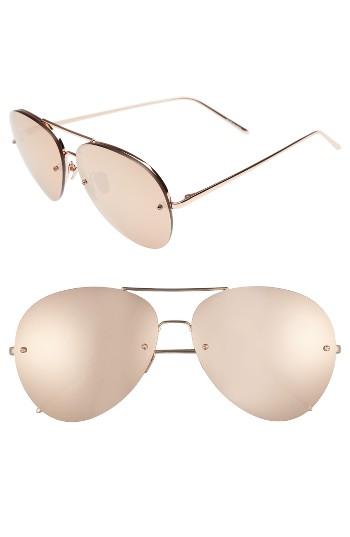 Women's Linda Farrow 63mm Titanium Aviator Sunglasses - Rose Gold