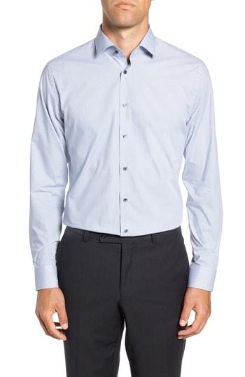 Men's Calibrate Trim Fit Stretch Non-iron Geometric Dress Shirt 34/35 - Grey