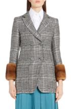 Women's Fendi Prince Of Wales Jacket With Genuine Mink Fur Cuffs Us / 46 It - Black
