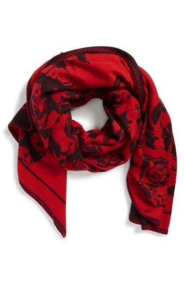 Women's Alexander Mcqueen Jacquard Roses & Skulls Blanket Scarf