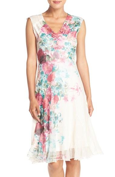 Petite Women's Komarov Floral Print Chiffon A-line Dress P - White