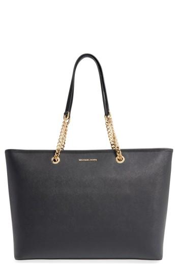 Michael Michael Kors 'medium Jet Set Chain' Saffiano Leather Tote - Black