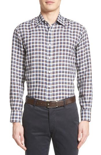 Men's Canali Linen Plaid Sport Shirt
