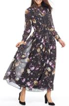 Women's Gal Meets Glam Collection Makela Floral Chiffon Maxi Dress - Brown