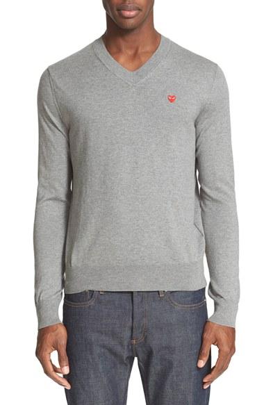 Men's Comme Des Garcons Play V-neck Cotton Pullover - Grey