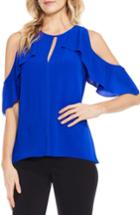 Petite Women's Vince Camuto Flutter Sleeve Cold Shoulder Blouse, Size P - Blue