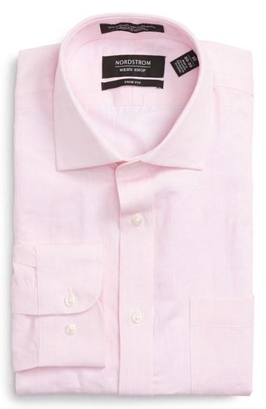 Men's Nordstrom Men's Shop Trim Fit Solid Linen & Cotton Dress Shirt .5 32/33 - Pink
