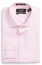 Men's Nordstrom Men's Shop Trim Fit Solid Linen & Cotton Dress Shirt .5 32/33 - Pink