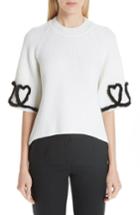 Women's Fendi Scribble Heart Sweater With Genuine Mink Fur Trim Us / 38 It - White