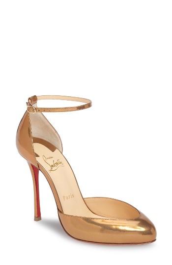 Women's Christian Louboutin Dollyla Ankle Strap Pump Us / 36eu - Metallic