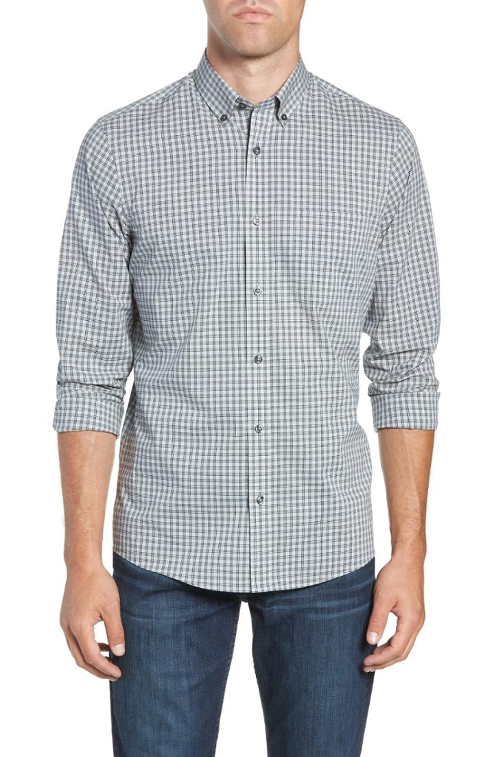 Men's Nordstrom Men's Shop Tech-smart Slim Fit Grid Sport Shirt - Grey