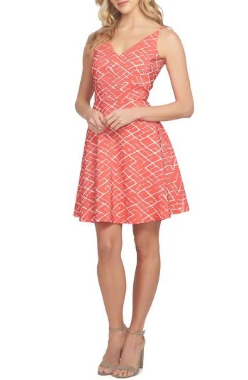 Women's Cece Miley Print Fit & Flare Dress - Red