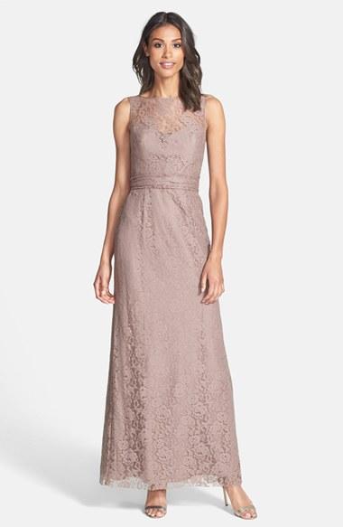 Women's Amsale Illusion Yoke Lace Gown - Brown