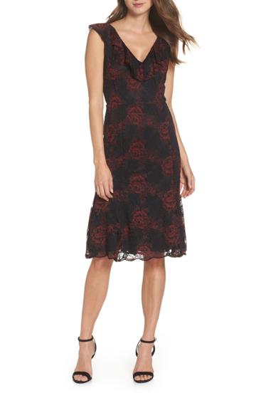 Women's Forest Lily Ruffle Neck Lace Midi Dress