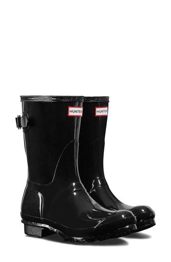 Women's Hunter Original Short Adjustable Back Gloss Rain Boot M - Black