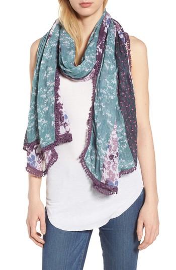 Women's Treasure & Bond Tassel Trim Printed Wrap, Size - Blue/green