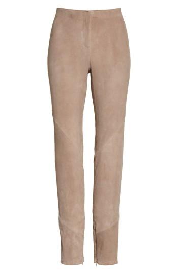 Women's Lafayette 148 New York Slim Suede Pants - Beige
