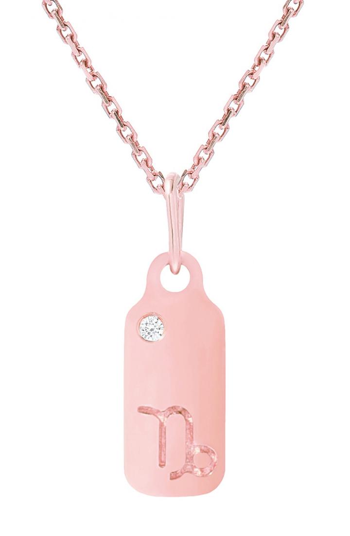 Women's Mini Mini Jewels Diamond Accented Zodiac Sign Dog Tag Pendant Necklace