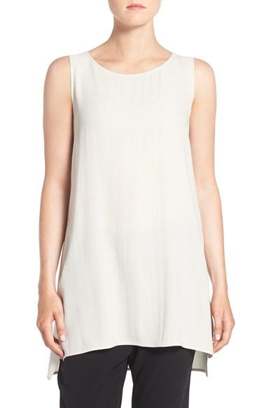 Women's Eileen Fisher Silk Crepe Scoop Neck Sleeveless Tunic