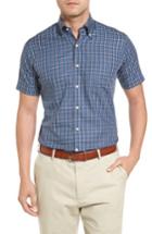 Men's Peter Millar Regular Fit Short Sleeve Palisades Plaid Sport Shirt, Size - Blue