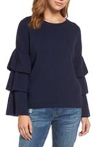 Women's Halogen Ruffle Sleeve Sweater, Size - Blue