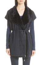 Women's Lafayette 148 New York Shearling Trim Wool & Cashmere Vest - Blue