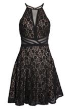 Women's Morgan & Co. Sheer Inset Lace Fit & Flare Dress /2 - Black