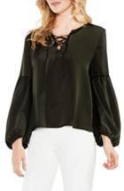 Women's Vince Camuto Lace-up Hammered Satin Blouse - Green