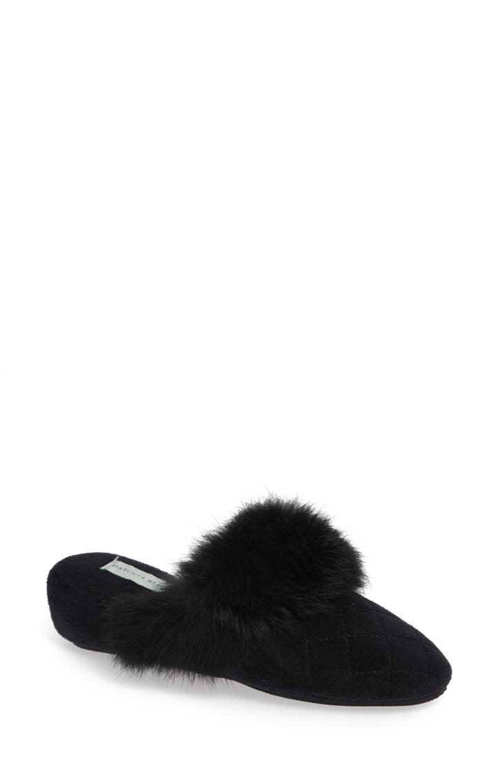 Women's Patricia Green Josephine Genuine Rabbit Fur Trim Slipper M - Black