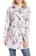 Women's Guess Double Breasted Floral Trench Coat - Grey