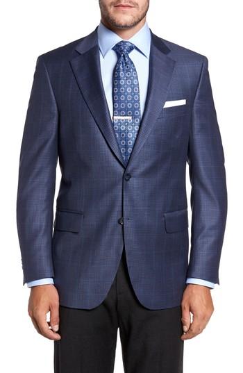 Men's Peter Millar Classic Fit Windowpane Wool Sport Coat L - Blue