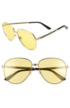 Women's Gucci 61mm Metal Aviator Sunglasses - Gold/ Solid Yellow