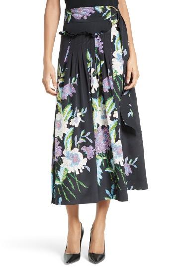Women's Diane Von Furstenberg Floral Silk Midi Skirt - Black