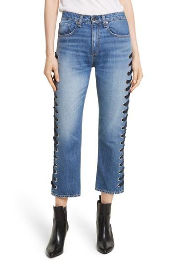 Women's Veronica Beard Ines Lace-up Crop Girlfriend Jeans - Blue