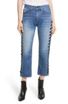 Women's Veronica Beard Ines Lace-up Crop Girlfriend Jeans - Blue
