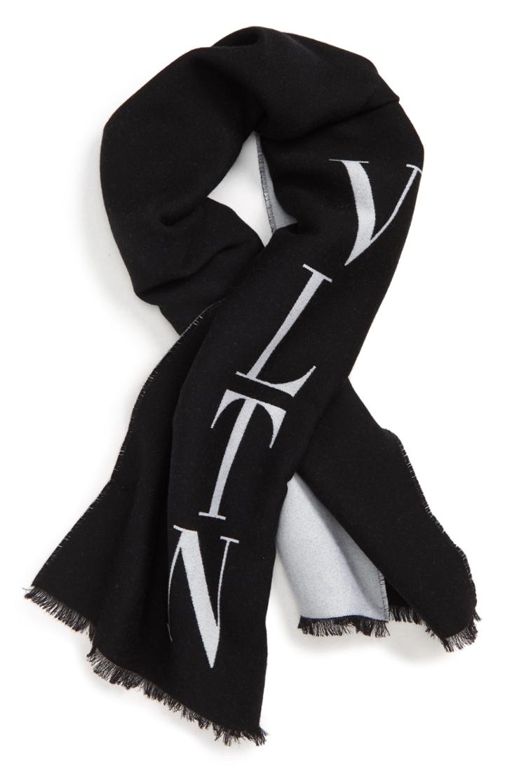 Men's Valentino Vltn Logo Wool Scarf, Size - Black