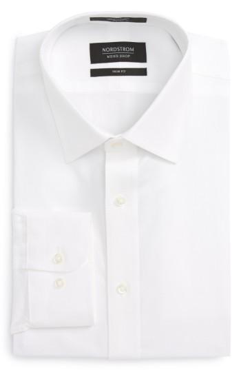 Men's Nordstrom Men's Shop Trim Fit Herringbone Dress Shirt .5 32/33 - White
