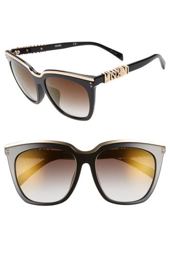 Women's Moschino 55mm Special Fit Mirrored Cat Eye Sunglasses - Black/ Gold