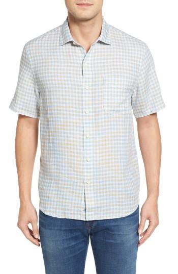 Men's Tommy Bahama Check Stamos Standard Fit Linen Sport Shirt, Size - Blue