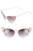 Women's Bp. 54mm Crystal Exaggerated Cat Eye Sunglasses - White/ Pink