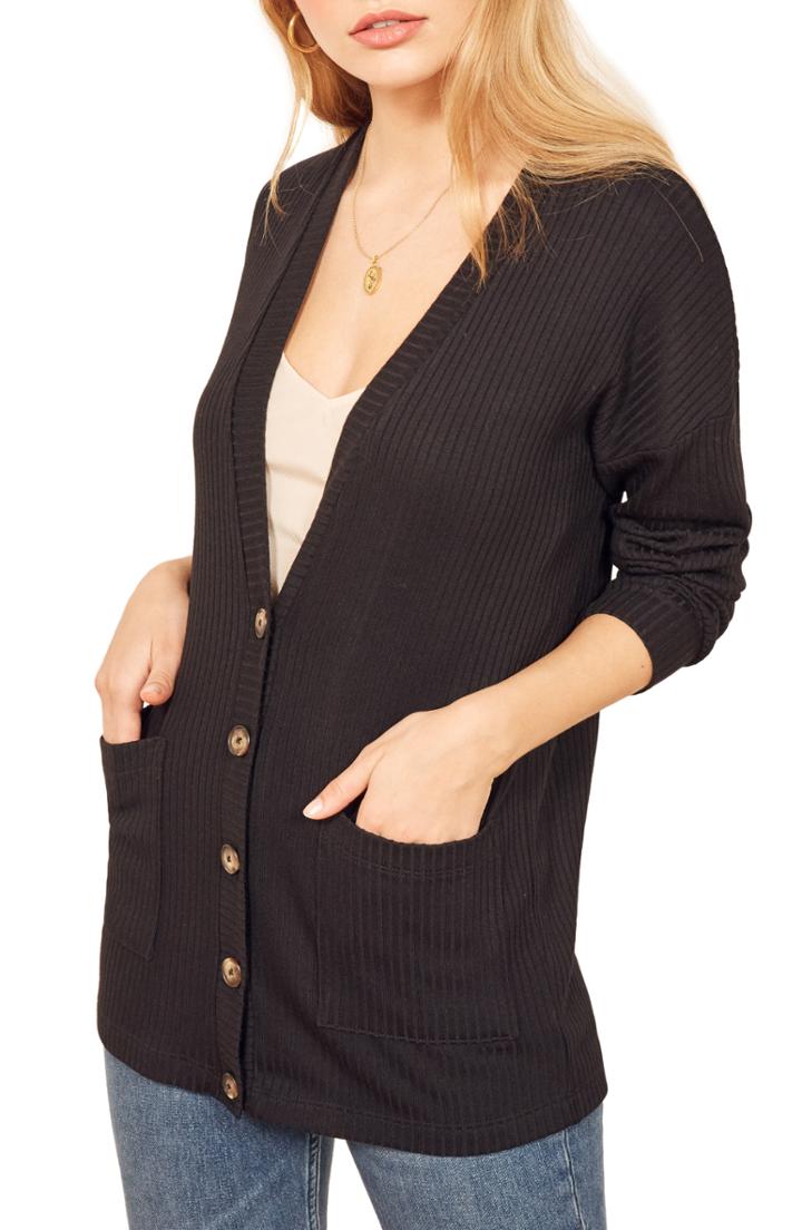 Women's Reformation Boyfriend Cardigan - Black