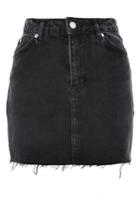 Women's Topshop Frayed Hem Denim Miniskirt Us (fits Like 0) - Black