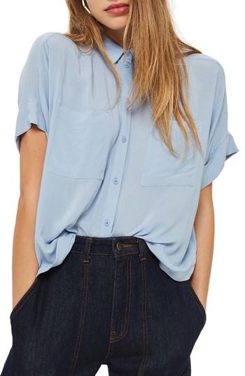 Women's Topshop Joey Shirt Us (fits Like 0) - Blue